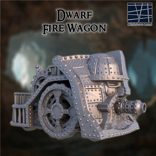 Dwarf Fire Wagon - Tabletop Terrain - 28 MM, Tabletop 3D Printed Terrain by MiniatureLand, Perfect for Wargaming and RPGs