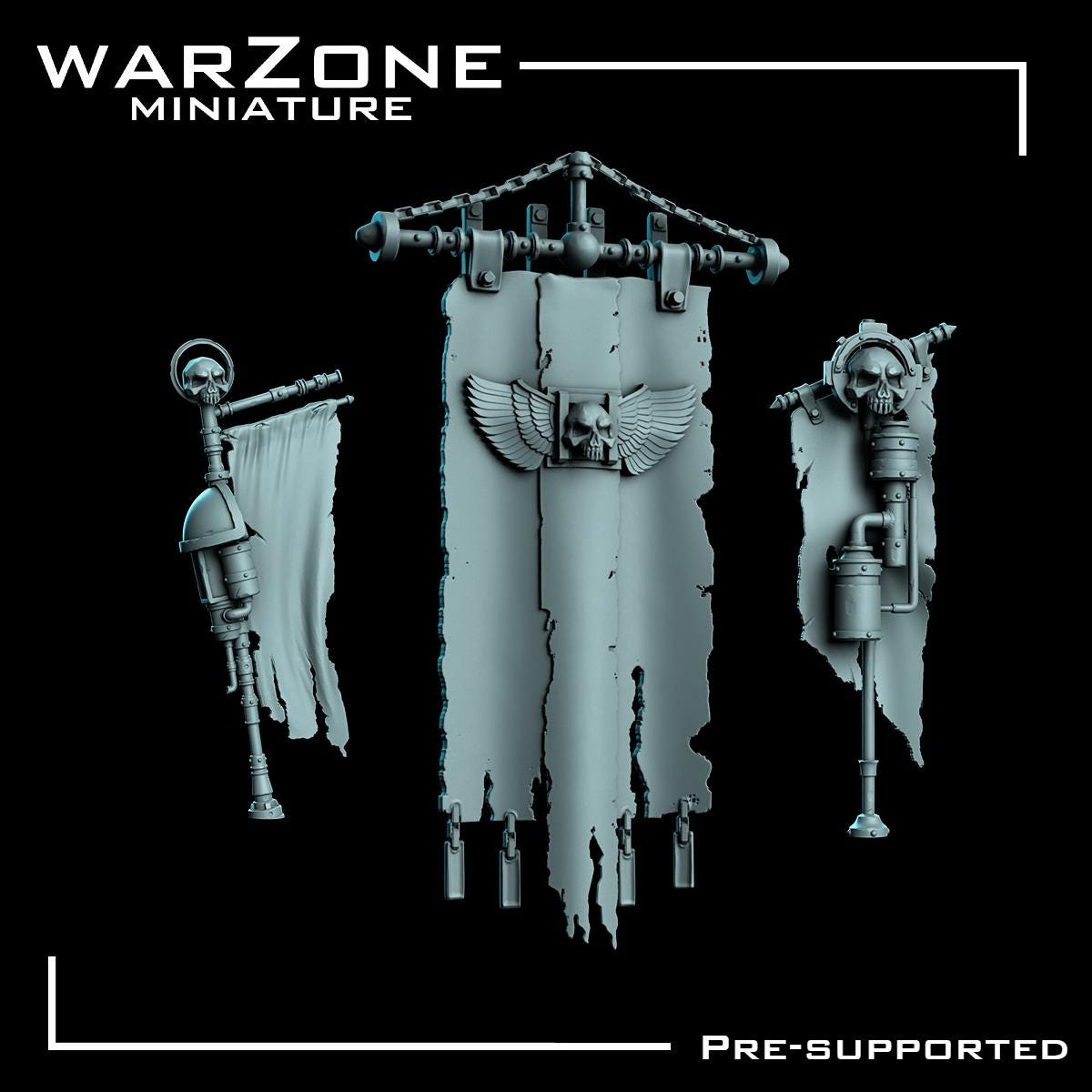 Banners / Flags Basing Bits Vol. 01, Grimdark Conversion Parts and Basing Materials Sculpted by WarZone Miniature