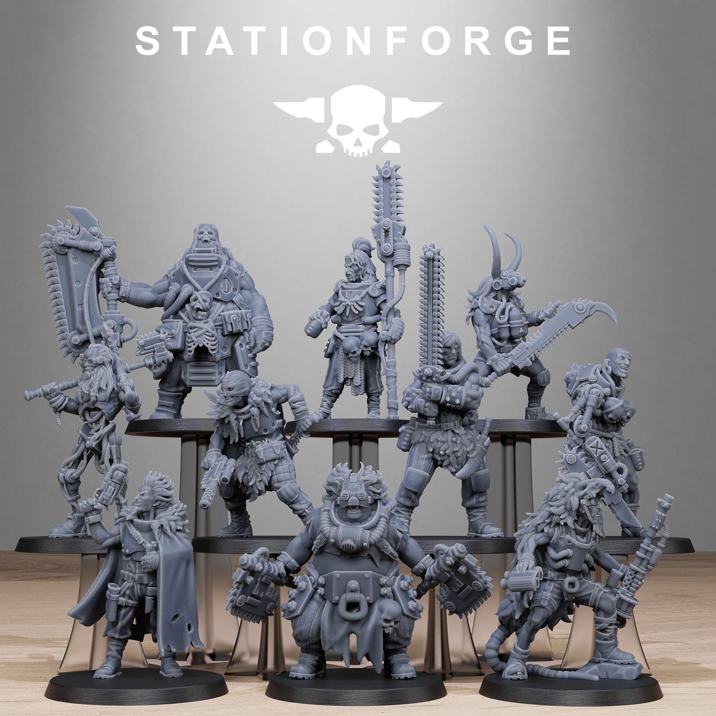Techno Savage Barbarians, Chaos Worshipper Sci-Fi Wargames Miniatures by STATIONFORGE, Corrupted Imperial Guard