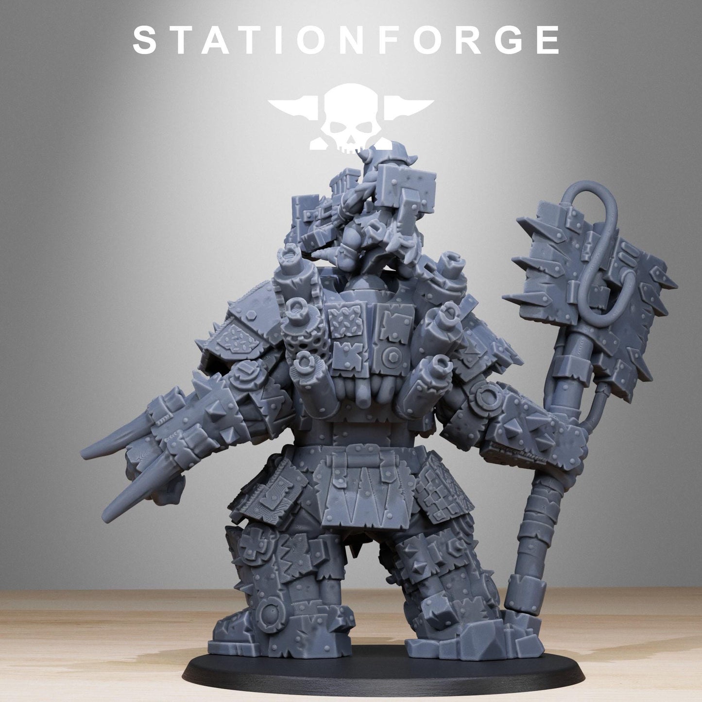 Orkaz Commander, Space-Faring Orkish Menace Sculpted by STATIONFORGE, Grimdark Compatible, Sci-Fi Wargame Scale