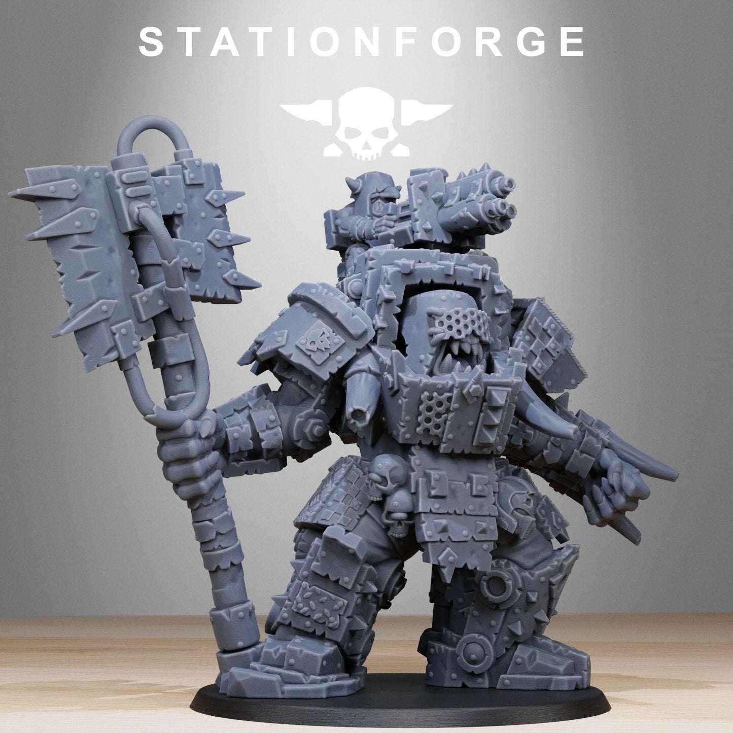 Orkaz Commander, Space-Faring Orkish Menace Sculpted by STATIONFORGE, Grimdark Compatible, Sci-Fi Wargame Scale