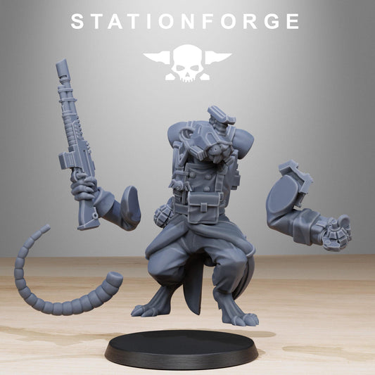 GrimGuard Raticus, Space Techno-Rats, monopose Sci-Fi warriors by STATIONFORGE, Sci-Fi Wargames Rat-Themed Grimdark miniatures
