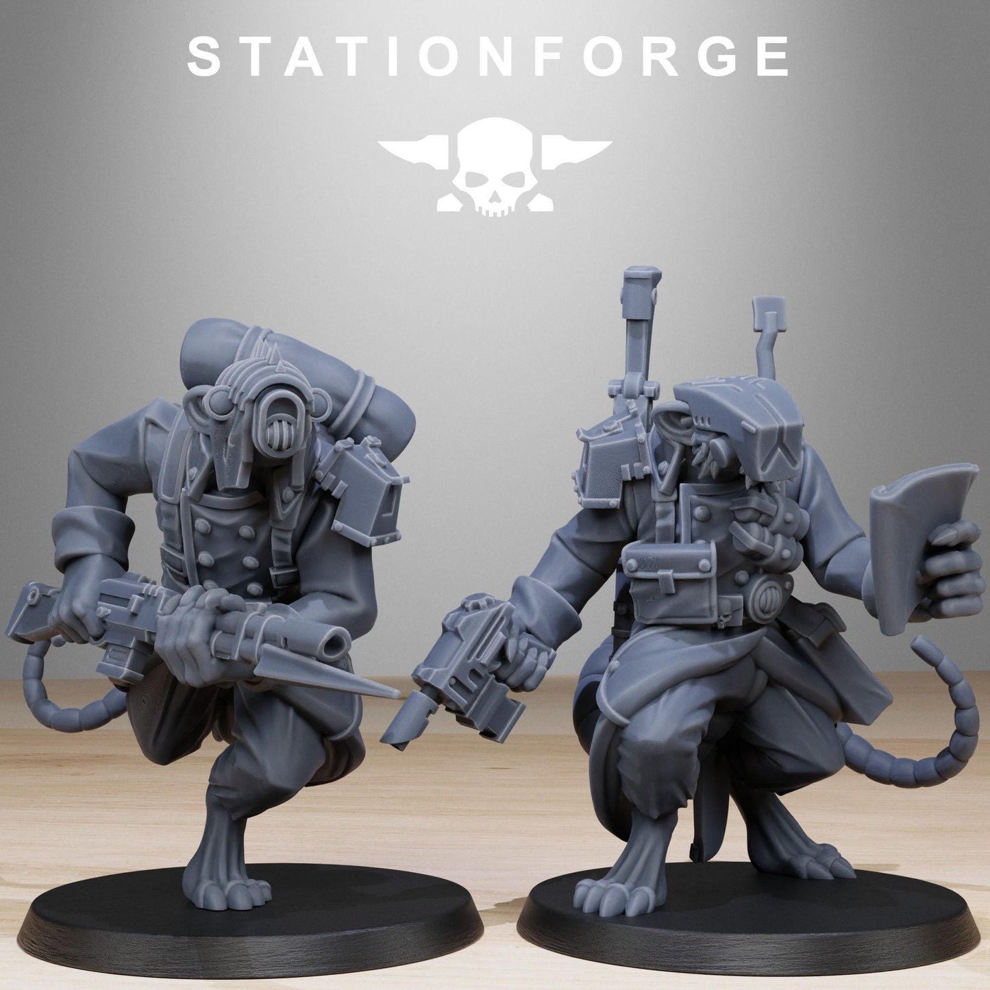 GrimGuard Raticus, Space Techno-Rats, monopose Sci-Fi warriors by STATIONFORGE, Sci-Fi Wargames Rat-Themed Grimdark miniatures