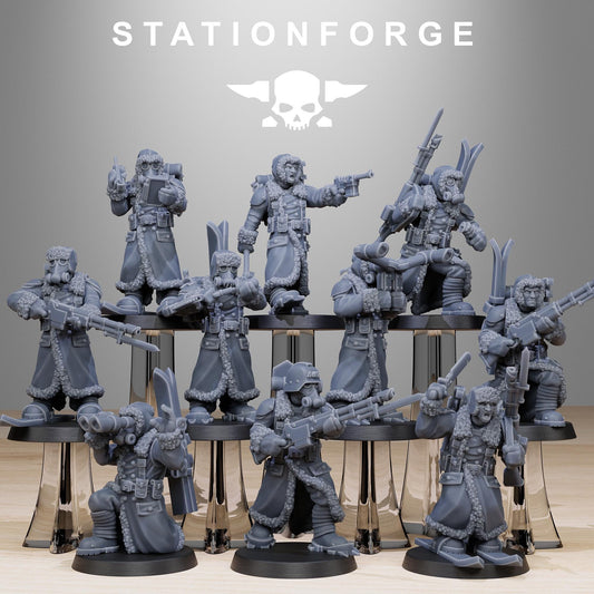 GrimGuard Frostwatch Skiers, Death Korps Proxy, Sci-Fi Wargames Miniatures by STATIONFORGE