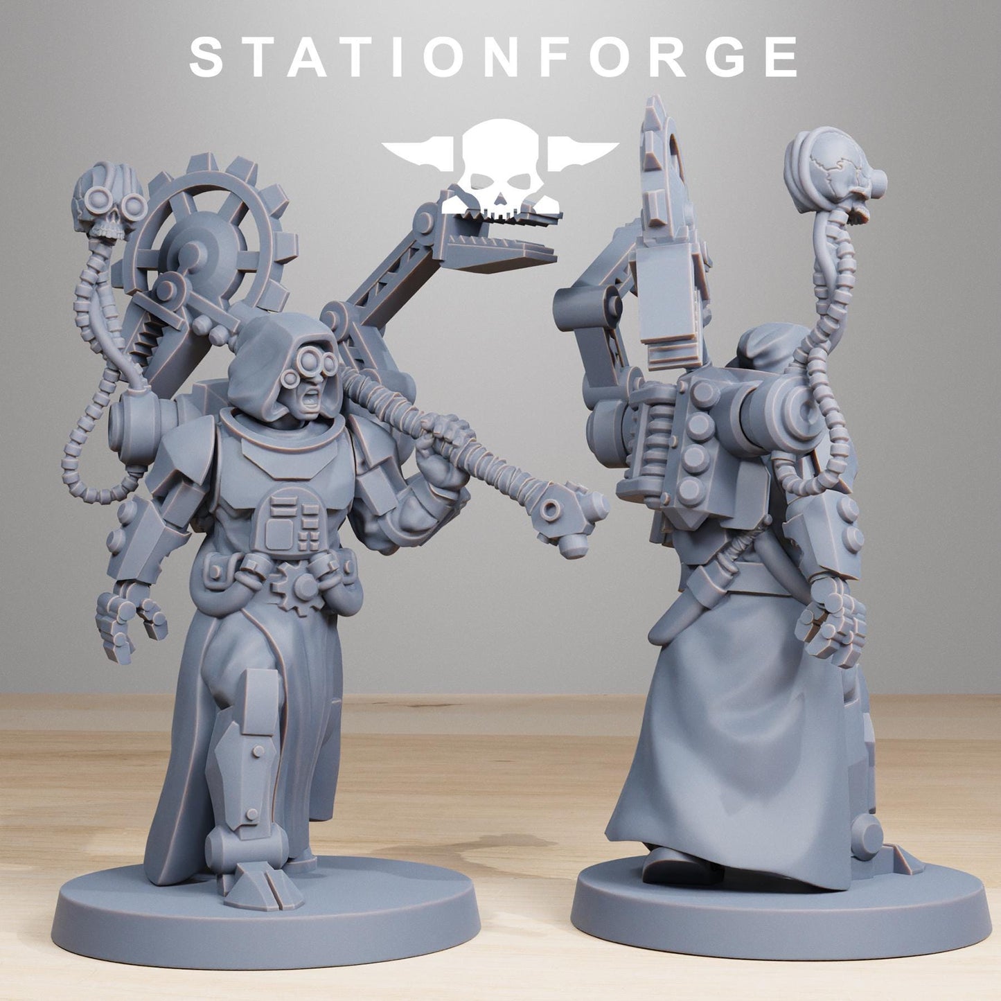 Scavenger Vicars, Space Techno-bots, modular Sci-Fi warriors by STATIONFORGE, Sci-Fi Wargames Cyber-themed Grimdark miniatures
