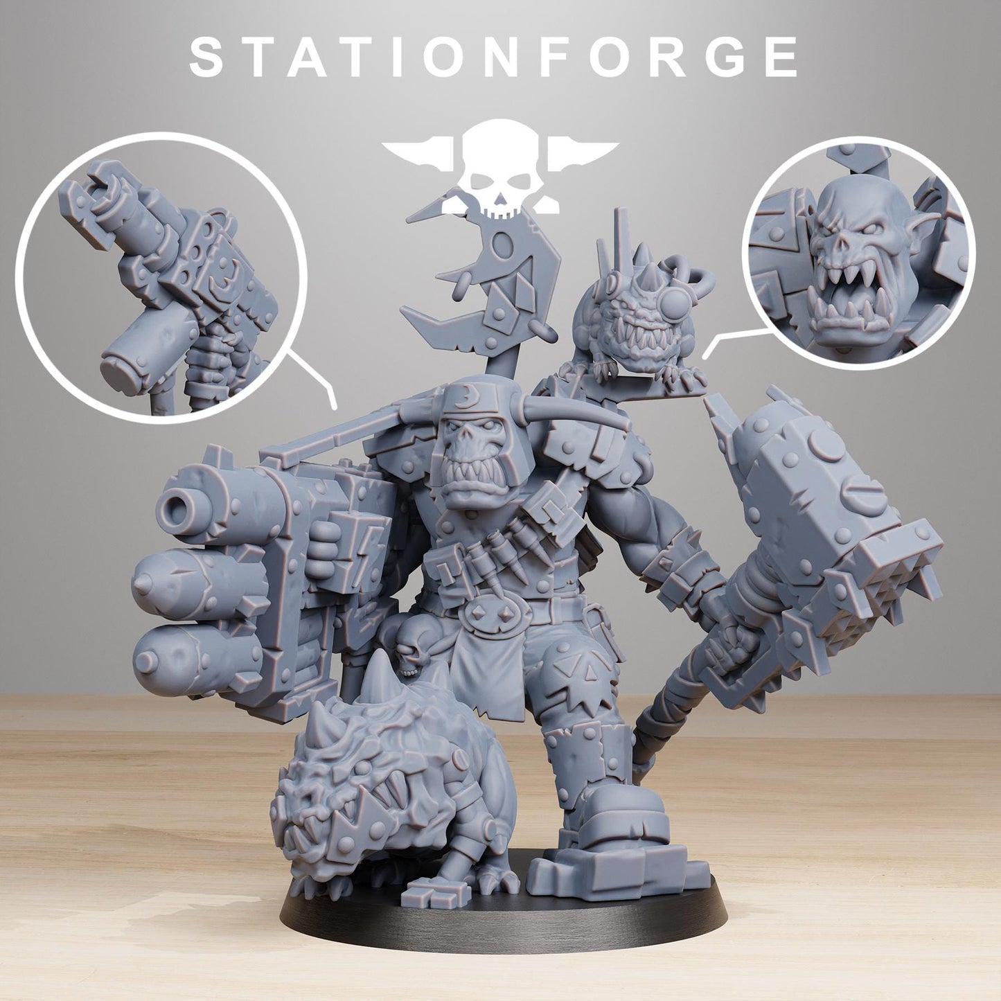 Orkaz BlackSkull, Space-Faring Orkish Menace Sculpted by STATIONFORGE, Grimdark Compatible, Sci-Fi Wargame Scale