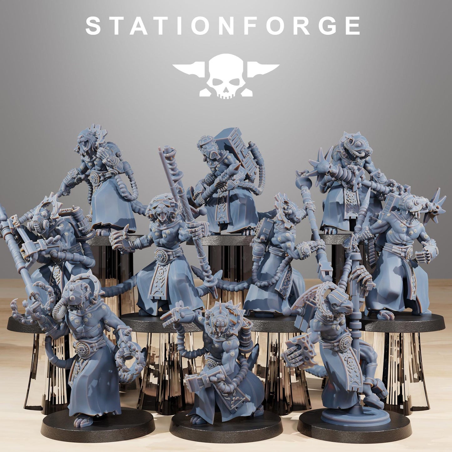 Raticus Zappers, Space Techno-Rats, monopose Sci-Fi warriors by STATIONFORGE, Sci-Fi Wargames Rat-Themed Grimdark miniatures