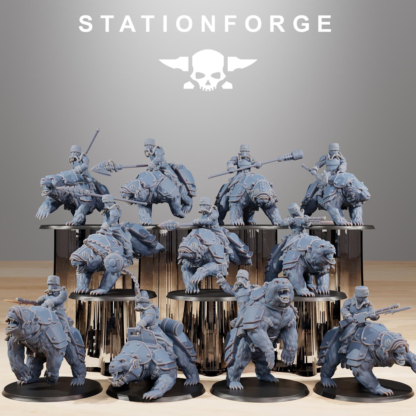 GrimGuard Bear Riders Modular Set Miniatures by STATIONFORGE,  Imperial guard cavalry regiment