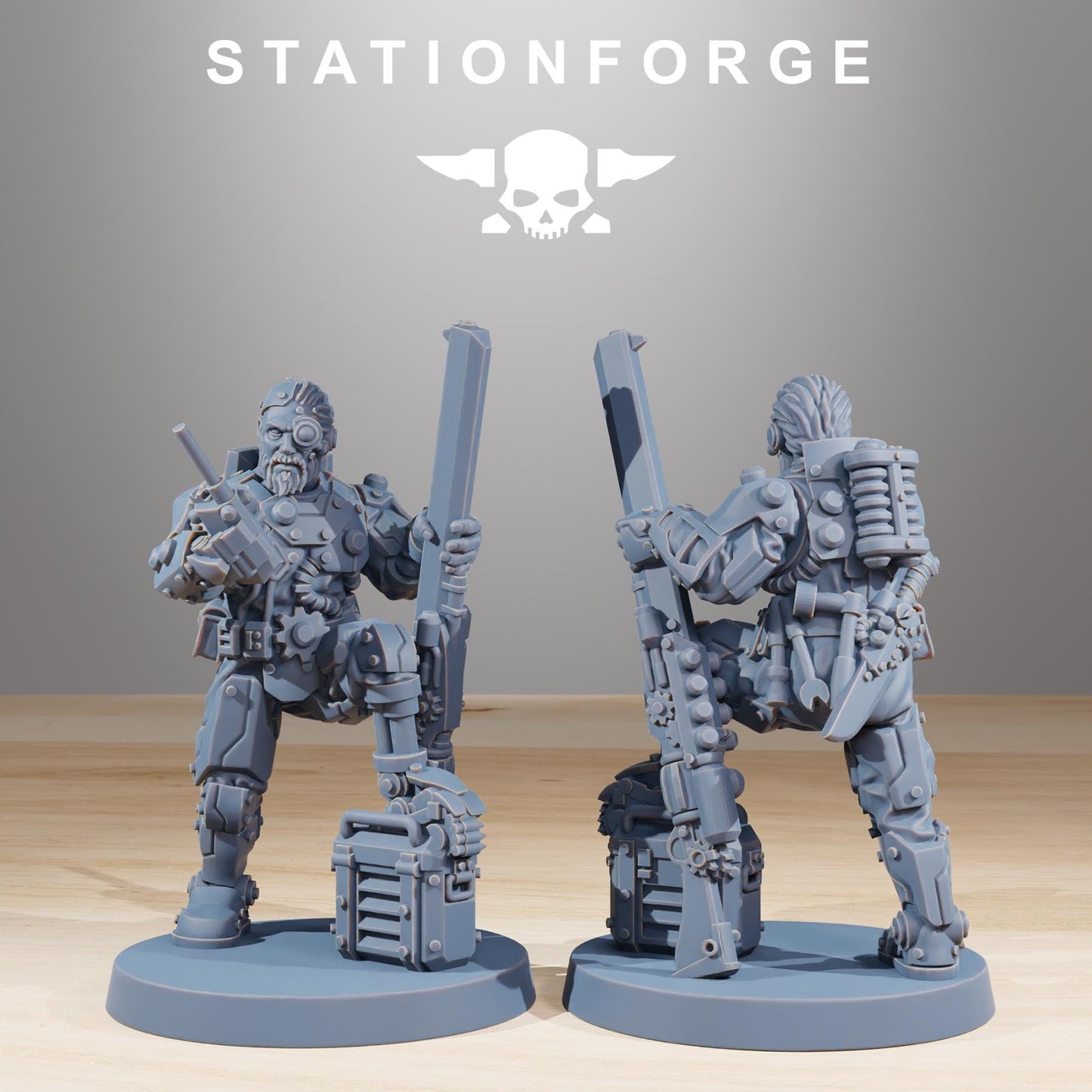 Scavenger Security Patrol, Space Techno-bots, modular Sci-Fi warriors by STATIONFORGE, Sci-Fi Wargames Cyber-themed Grimdark miniatures