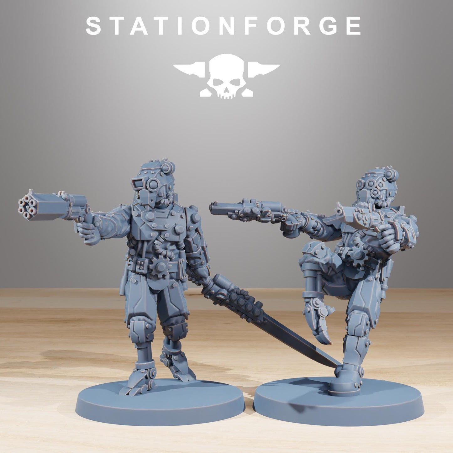 Scavenger Security Patrol, Space Techno-bots, modular Sci-Fi warriors by STATIONFORGE, Sci-Fi Wargames Cyber-themed Grimdark miniatures