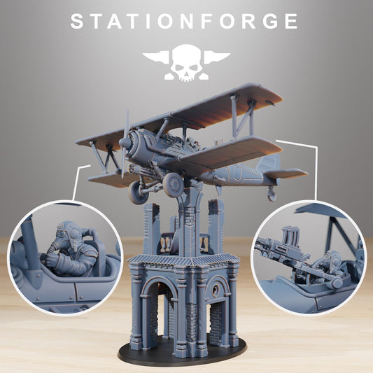 GrimGuard SF-14A Biplane, Modular Sci-Fi Guardsmen Airplane by STATIONFORGE, Sci-fi Wargames Proxy, Imperial Guard Biplane.
