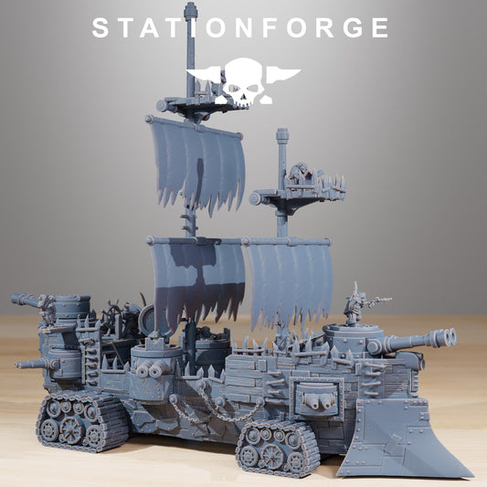 Gobs Pearl Battle Ship, Space-Faring Orkish Menace Sculpted by STATIONFORGE, Grimdark Compatible, Sci-Fi Wargame Scale