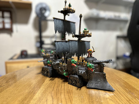 Gobs Pearl Battle Ship, Space-Faring Orkish Menace Sculpted by STATIONFORGE, Grimdark Compatible, Sci-Fi Wargame Scale