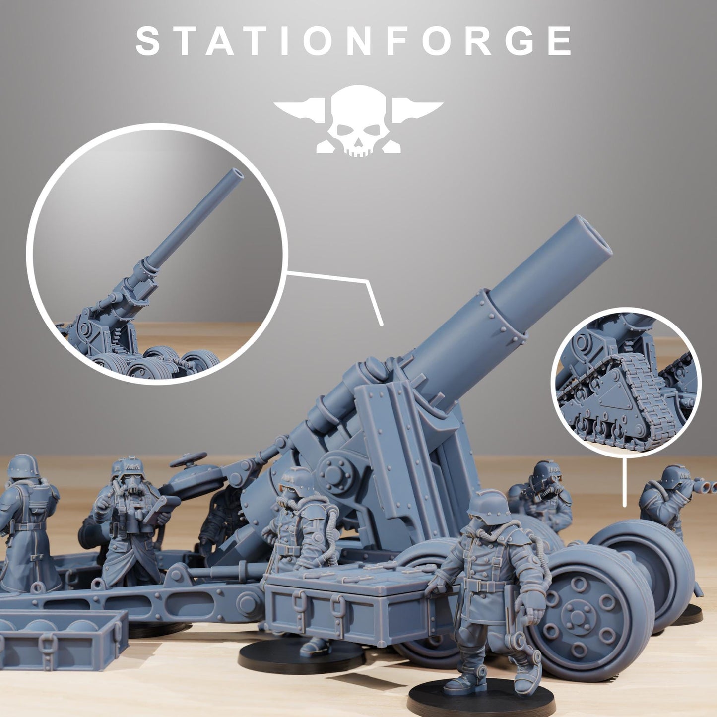 GrimGuard Heavy Artillery, Modular Sci-Fi Artillery by STATIONFORGE, Sci-fi Wargames Proxy, Imperial Guard Army Long Range Artillery Proxy