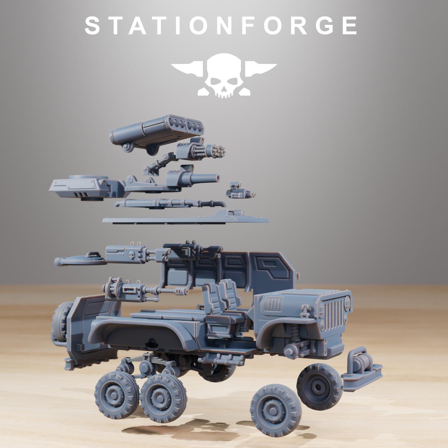 GrimGuard - Armored Vehicle, Modular Sci-Fi Guardsmen Vehicle by STATIONFORGE, Sci-fi Wargames Proxy, Imperial Guard Transport Truck