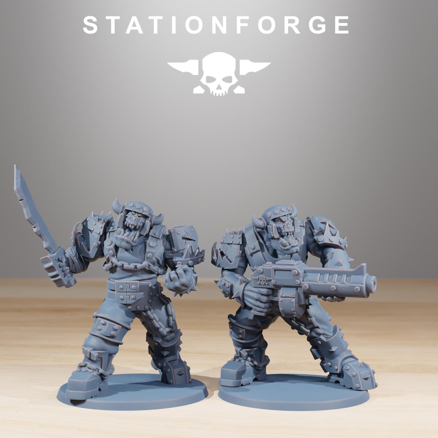 Orkaz Berserkers, Space-Faring Orkish Menace Sculpted by STATIONFORGE, Grimdark Compatible, Sci-Fi Wargame Scale