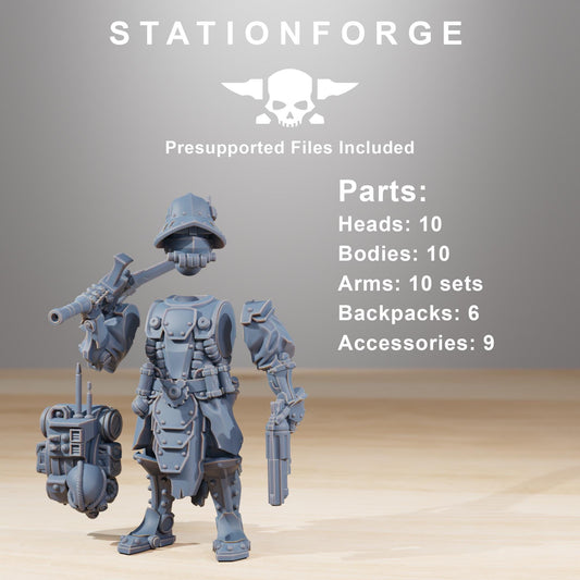Frontliners Infantry, Space Techno-bots, modular Sci-Fi warriors by STATIONFORGE, Sci-Fi Wargames Cyber-themed Grimdark miniatures
