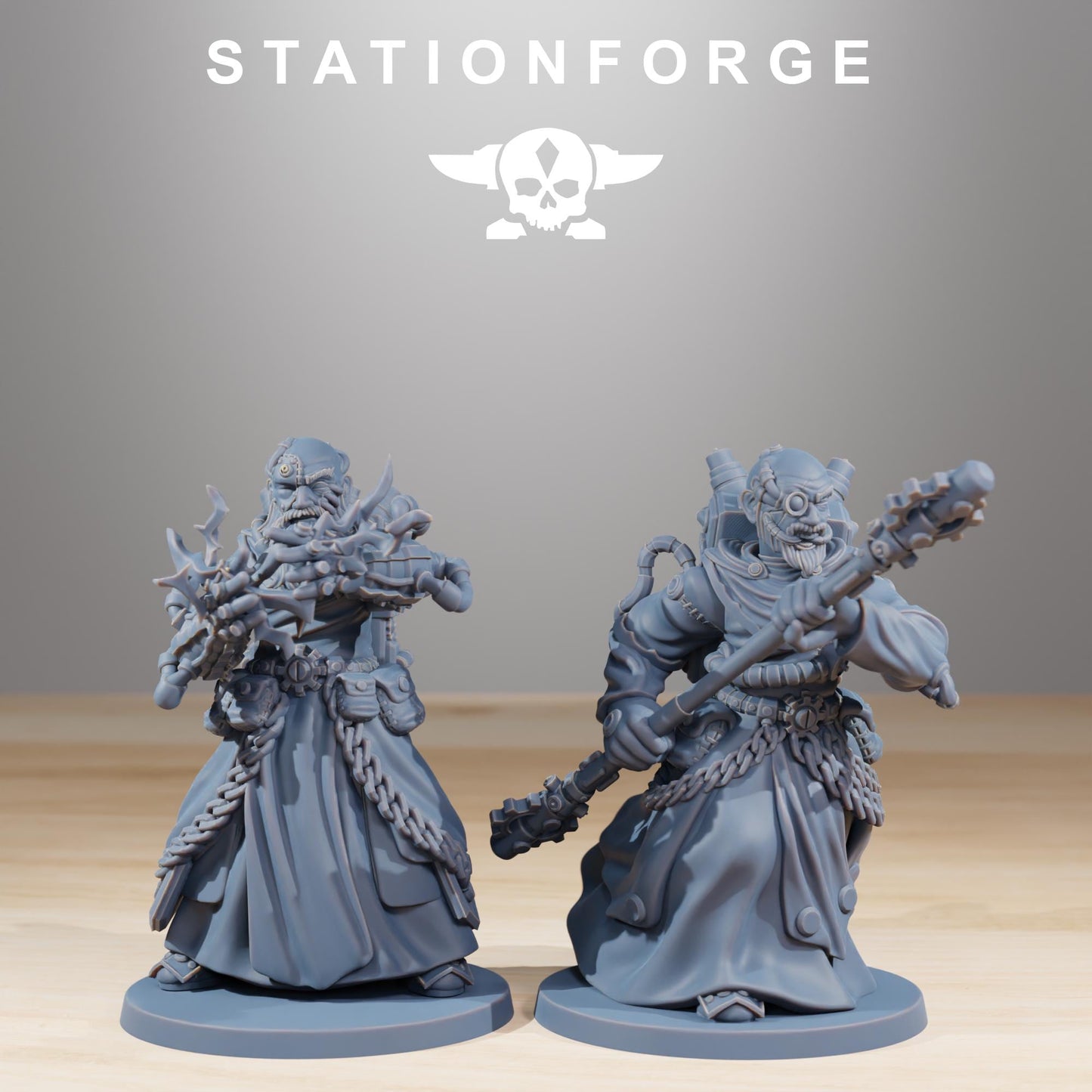 Forager Preachers, Space Techno-bots, modular Sci-Fi warriors by STATIONFORGE, Sci-Fi Wargames Cyber-themed Grimdark miniatures