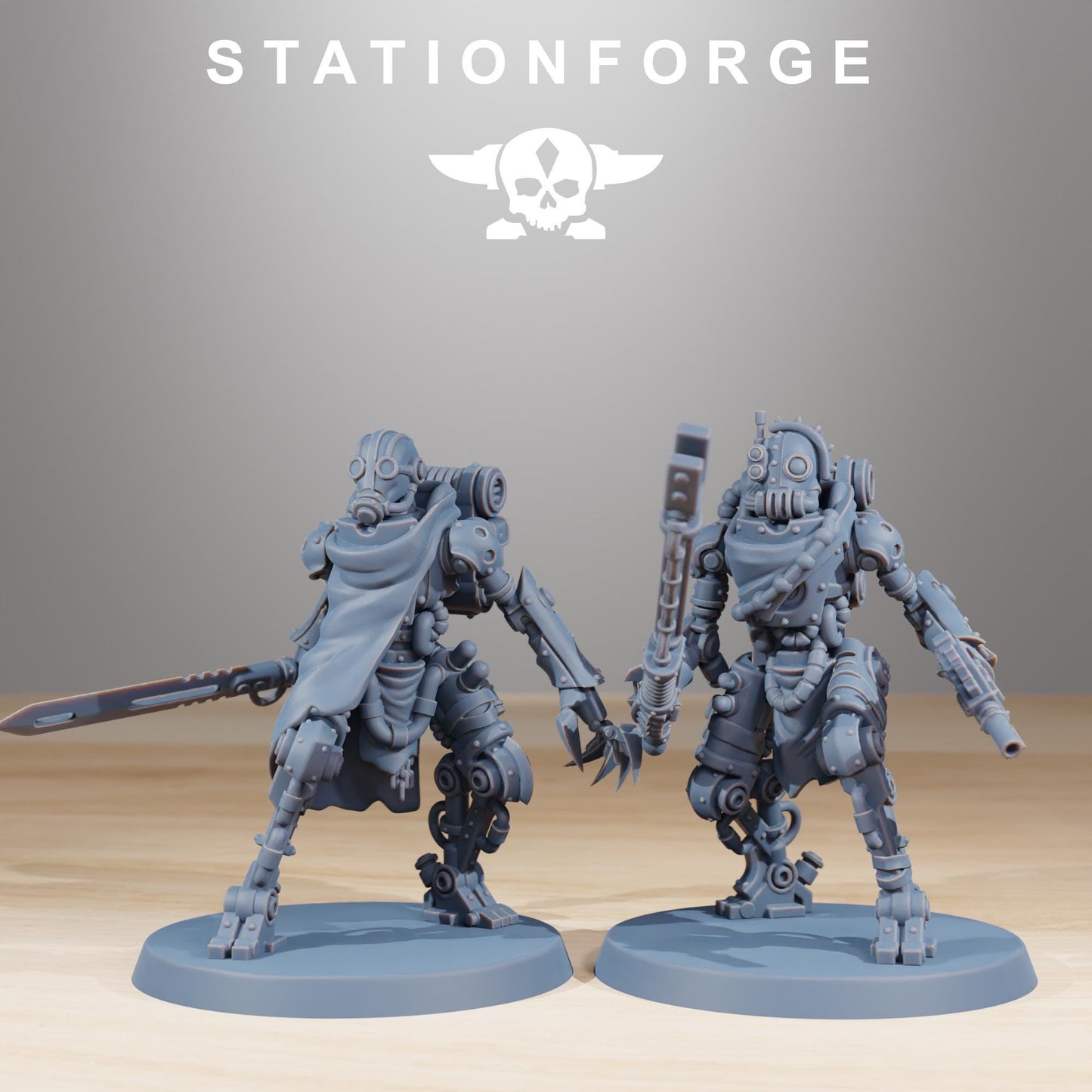 Scavenger Junkbots, Space Techno-bots, modular Sci-Fi warriors by STATIONFORGE, Sci-Fi Wargames Cyber-themed Grimdark miniatures