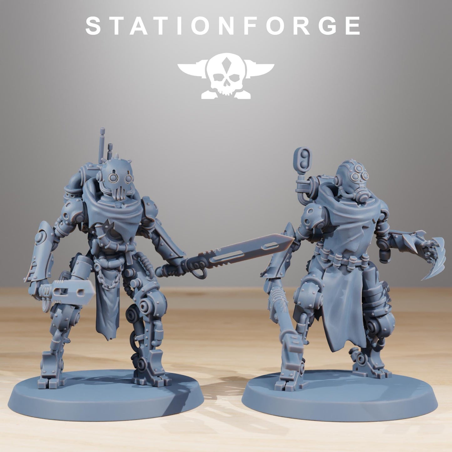 Scavenger Junkbots, Space Techno-bots, modular Sci-Fi warriors by STATIONFORGE, Sci-Fi Wargames Cyber-themed Grimdark miniatures