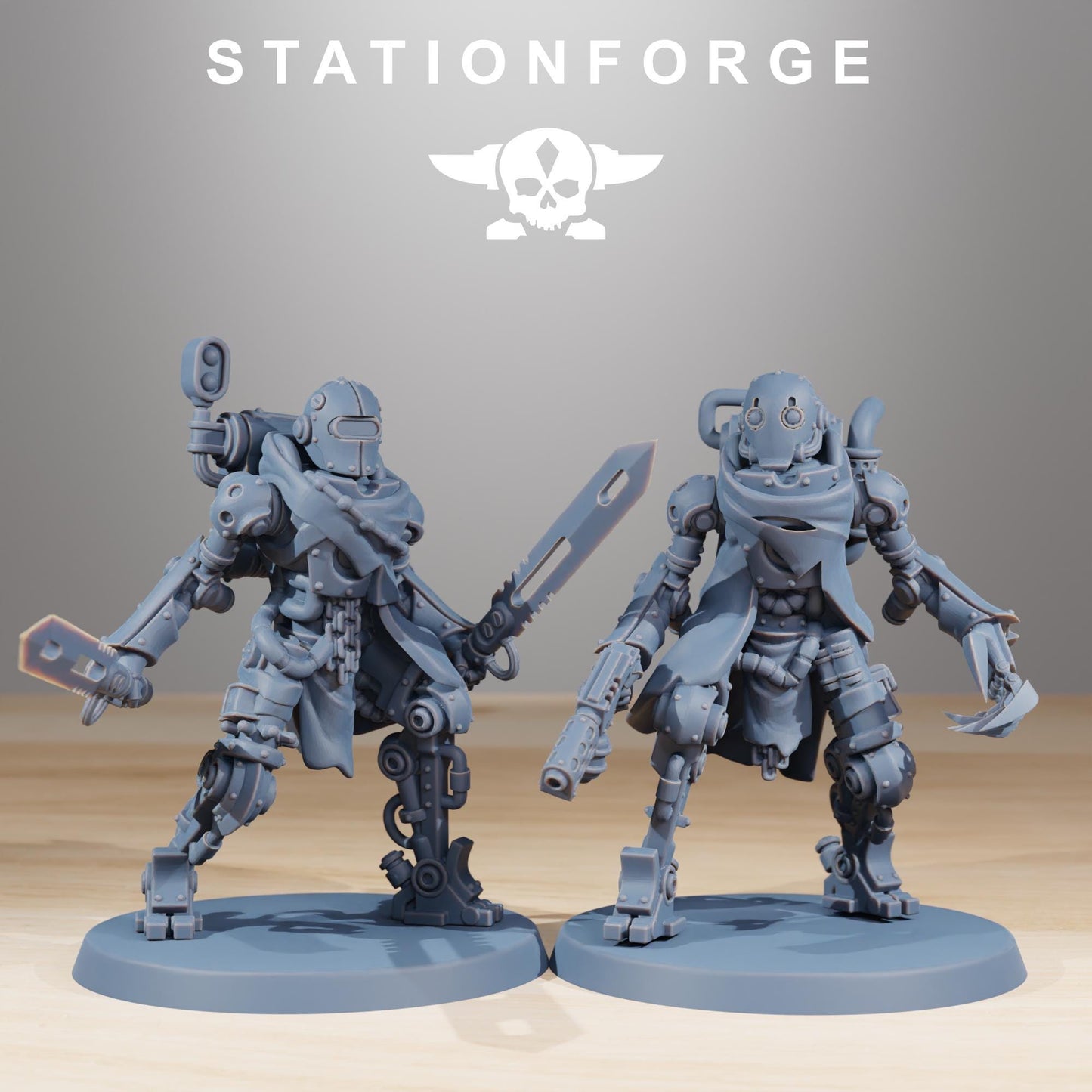 Scavenger Junkbots, Space Techno-bots, modular Sci-Fi warriors by STATIONFORGE, Sci-Fi Wargames Cyber-themed Grimdark miniatures