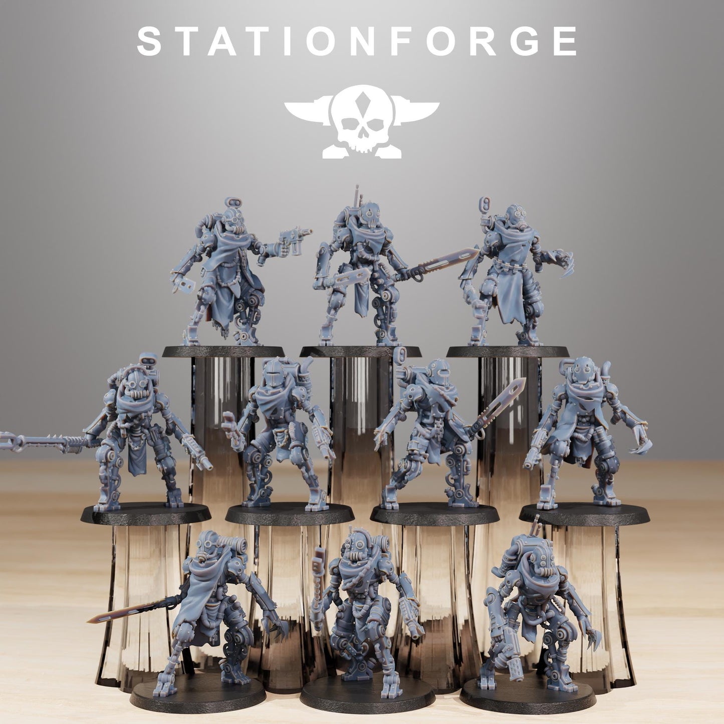 Scavenger Junkbots, Space Techno-bots, modular Sci-Fi warriors by STATIONFORGE, Sci-Fi Wargames Cyber-themed Grimdark miniatures