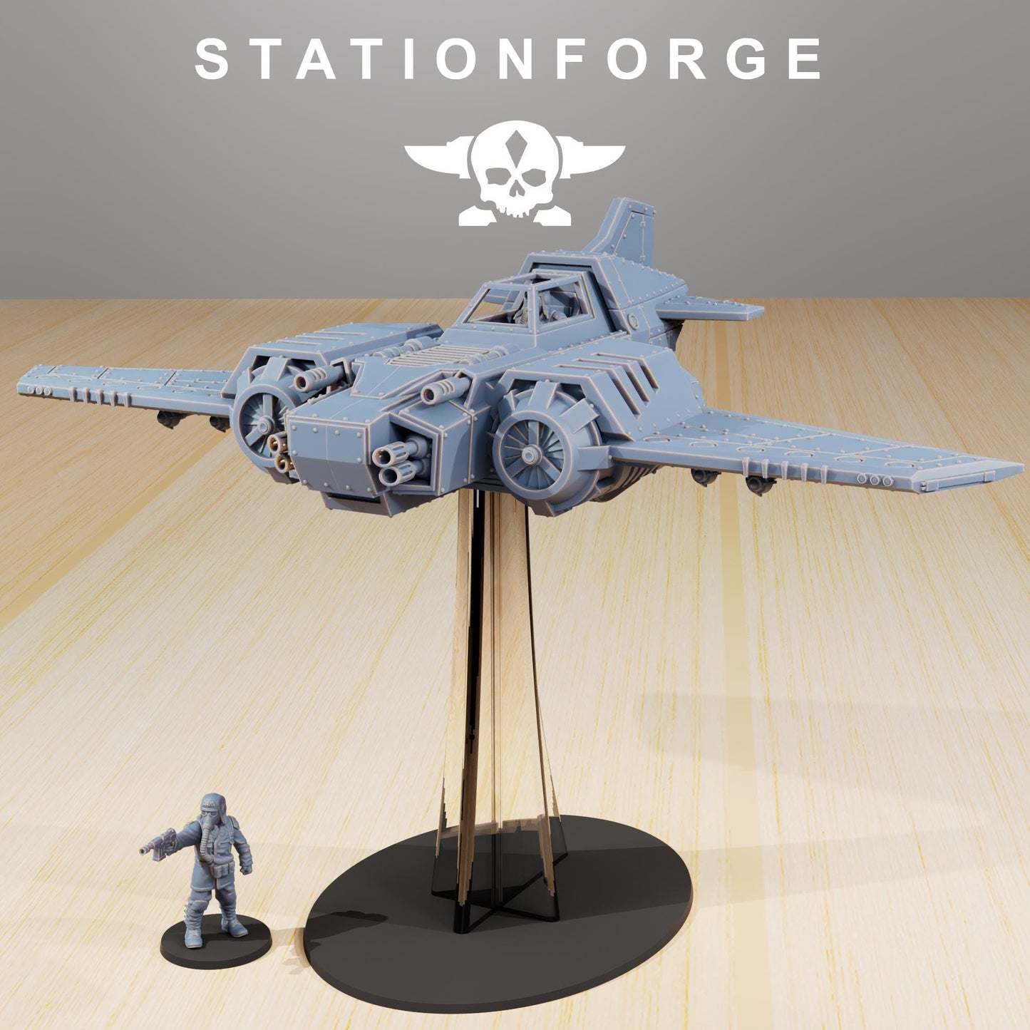 GrimGuard SF-19A Fighter Plane, Modular Sci-Fi Guardsmen Warplane by STATIONFORGE, Sci-fi Wargames Proxy, Imperial Guard Transport