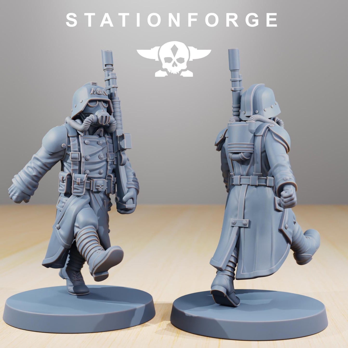 Grimguard Marching Poses, Death Korps Proxy, Sci-Fi Wargames Miniatures by STATIONFORGE