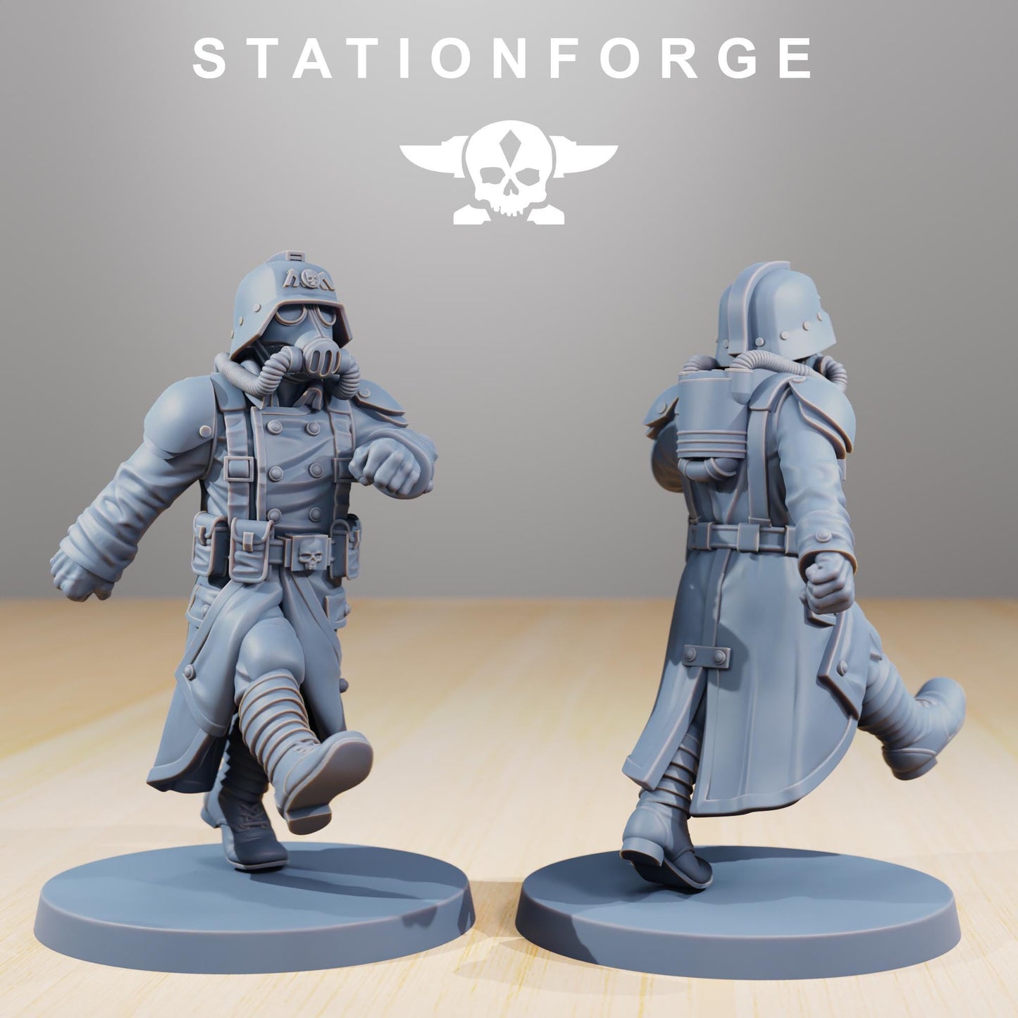 Grimguard Marching Poses, Death Korps Proxy, Sci-Fi Wargames Miniatures by STATIONFORGE