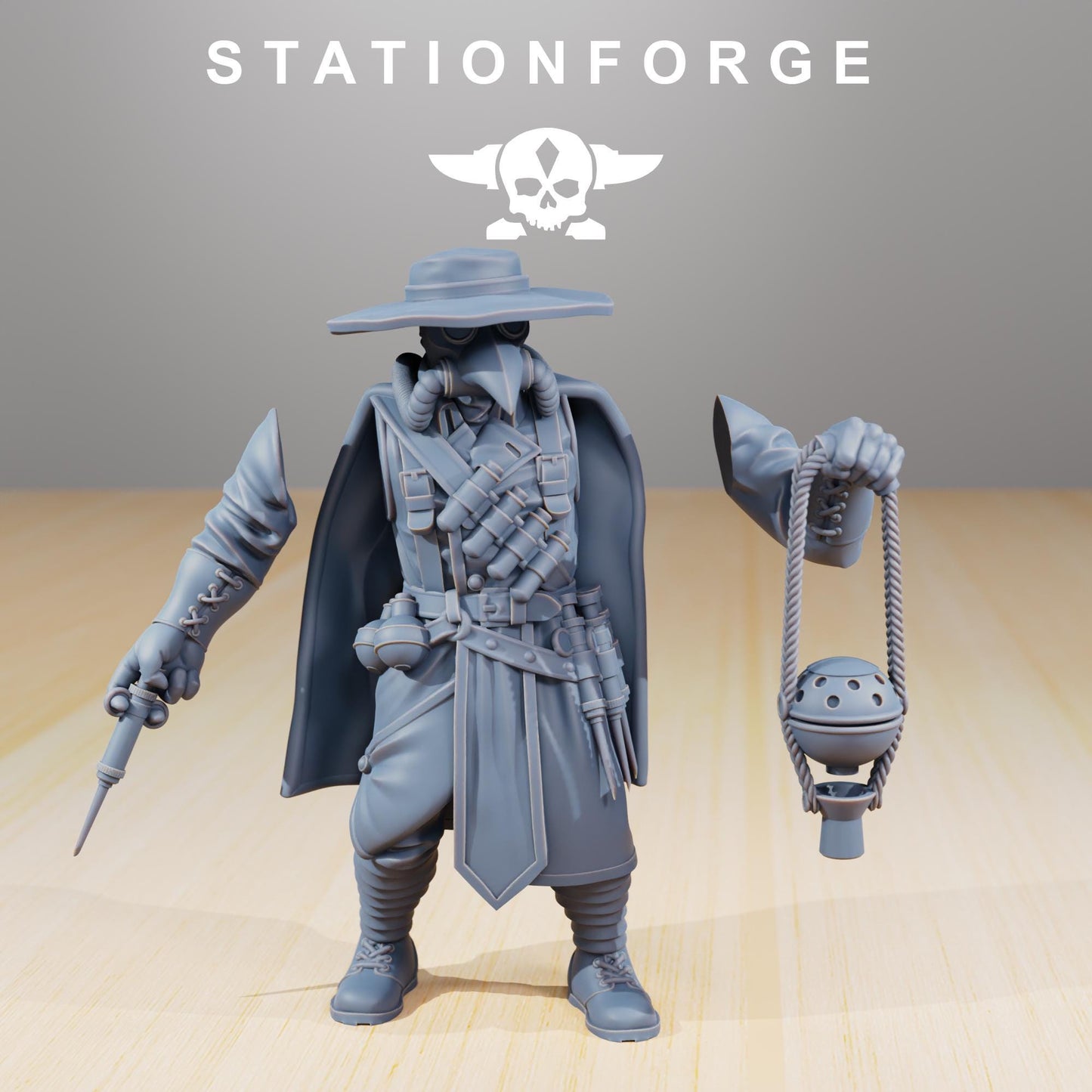 GrimGuard Plague Doctor, Death Korps Proxy, Sci-Fi Wargames Miniatures by STATIONFORGE
