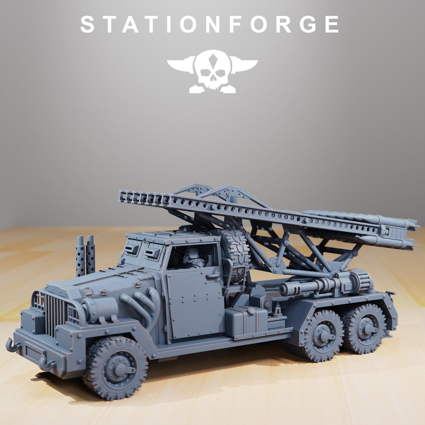 GrimGuard - SF-31J Artillery Truck, Modular Sci-Fi Guardsmen Vehicle by STATIONFORGE, Sci-fi Wargames Proxy, Imperial Guard Transport Truck