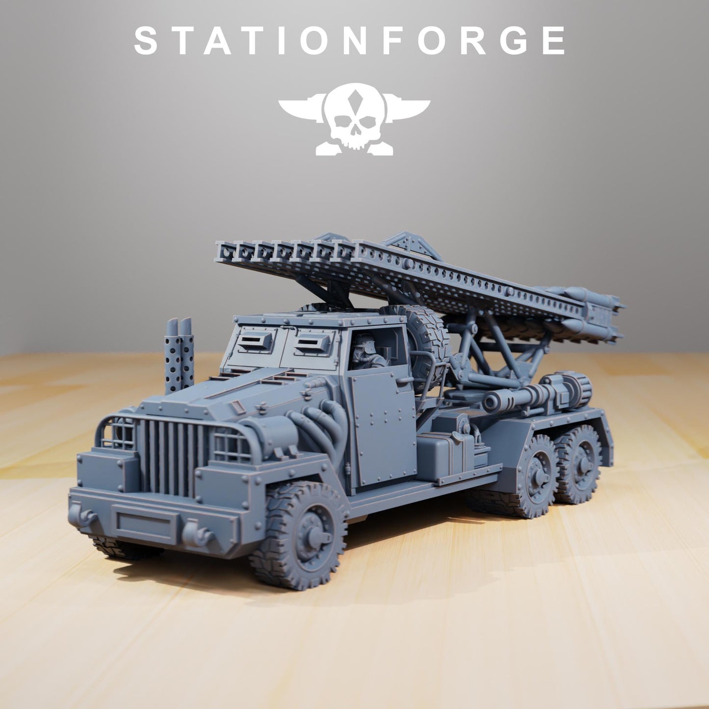 GrimGuard - SF-31J Artillery Truck, Modular Sci-Fi Guardsmen Vehicle by STATIONFORGE, Sci-fi Wargames Proxy, Imperial Guard Transport Truck