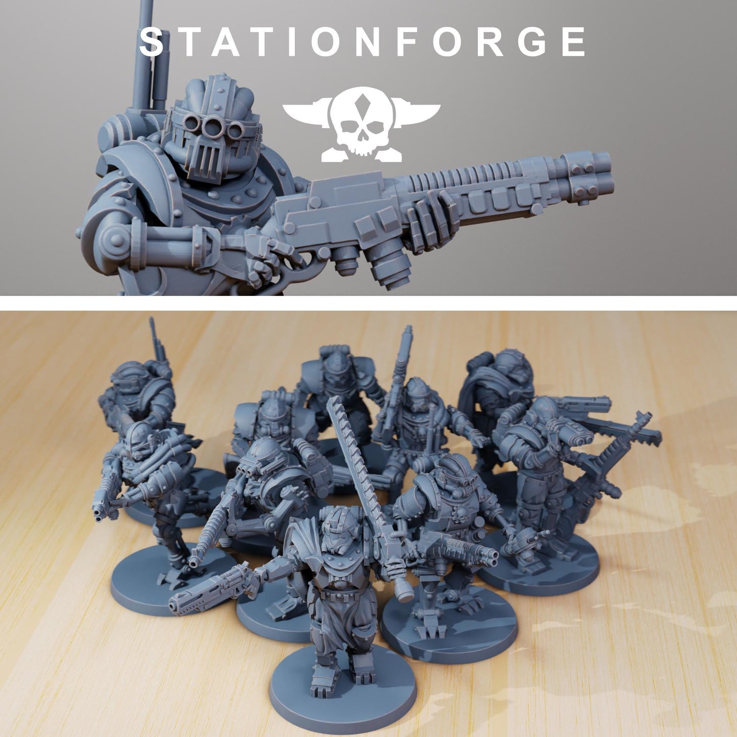 Scavenger Frontliners, Space Techno-bots, modular Sci-Fi warriors by STATIONFORGE, Sci-Fi Wargames Cyber-themed Grimdark miniatures