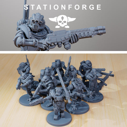 Scavenger Frontliners, Space Techno-bots, modular Sci-Fi warriors by STATIONFORGE, Sci-Fi Wargames Cyber-themed Grimdark miniatures