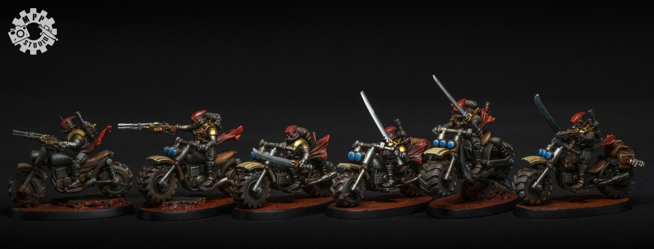 Scavenger Bikers, Space Techno-bots, modular Sci-Fi warriors by STATIONFORGE, Sci-Fi Wargames Cyber-themed Grimdark miniatures