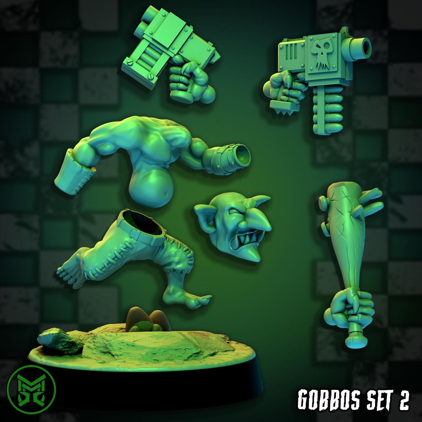 Modular Gobbos - set 2, Space-Faring Orkish Menace Sculpted by Mekka Miniatures, Grimdark Compatible, Scaled for Miniature Wargames