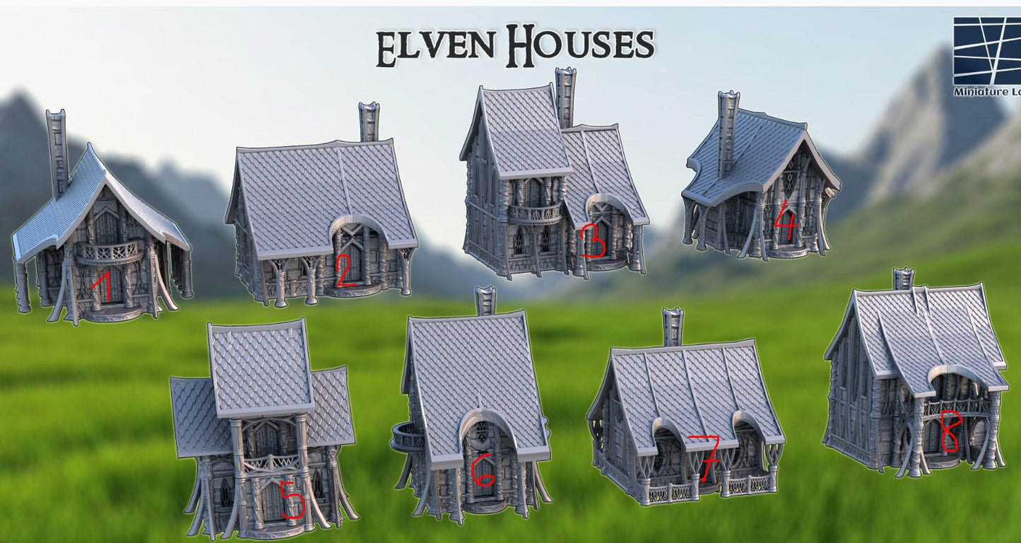 Elven Houses - Tabletop Terrain - 28 MM, Tabletop 3D Printed Terrain by MiniatureLand, Perfect for Wargaming and RPGs