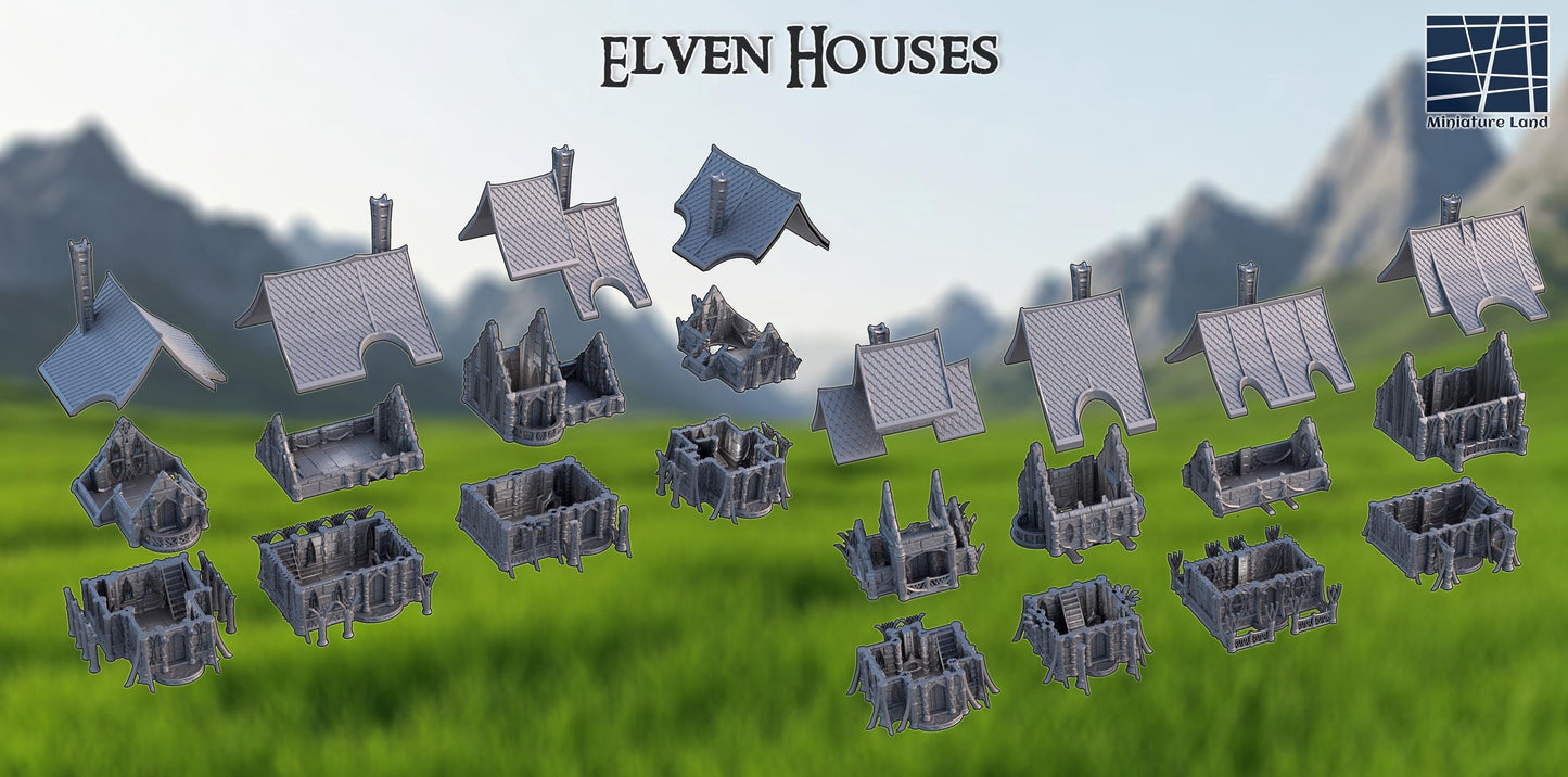 Elven Houses - Tabletop Terrain - 28 MM, Tabletop 3D Printed Terrain by MiniatureLand, Perfect for Wargaming and RPGs