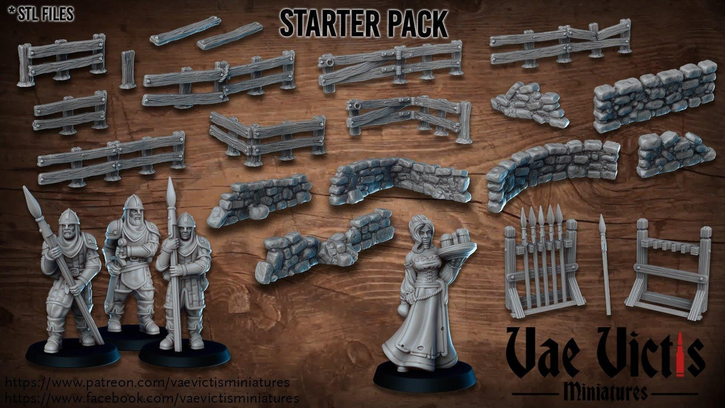 Fantasy fence and wall pack Medieval Scenery set 28mm fence and wall Terrain 32mm Terrain suitable for Fantasy Wargames and Tabletop RPGs