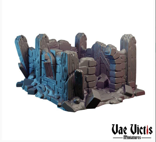 Stone Fantasy House Ruins Small Half Timbered Medieval Building Tabletop Terrain suitable for Fantasy Wargames and Tabletop RPGs