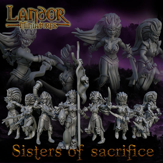 Sisters of Sacrifice, Modular Dark Elven miniatures by Landor Miniatures! Dark Elves for Fantasy Wargames