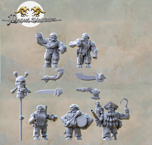 Dwarven Pirate Crew, Fantasy Skirmish Miniatures by Magori Miniatures, perfect for Fantasy Wargames and RPGs