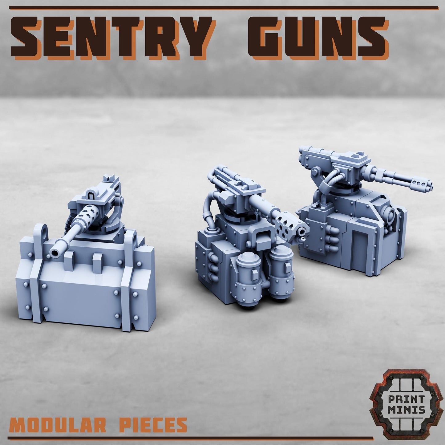 Sentry Guns x3 - Kaledon Fortis Army, Sci-Fi Space Militia Soldiers by Print Minis