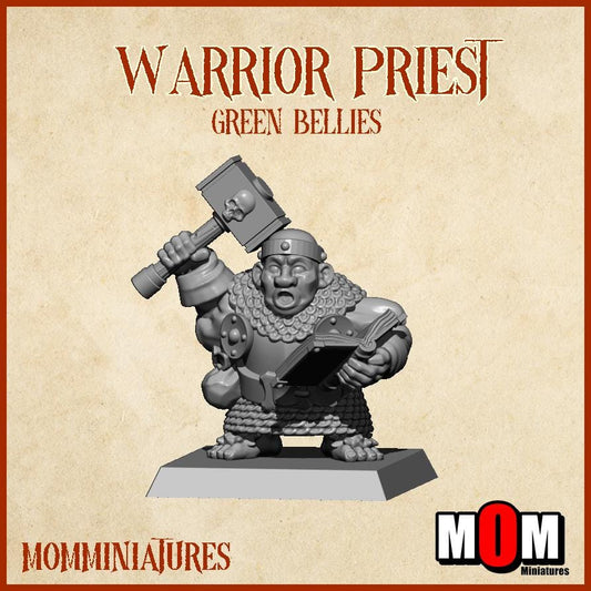 Halfling Warrior Priest 4, Green Bellies, Halfling Shire Defense Force by MoM Miniatures, perfect for Fantasy Wargames and Tabletop RPGs