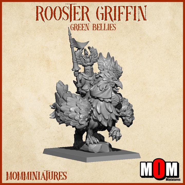 Halfling Captain on a Rooster Griffin, Green Bellies, Halfling Shire Defense Force by MoM Miniatures, perfect for Fantasy Wargames