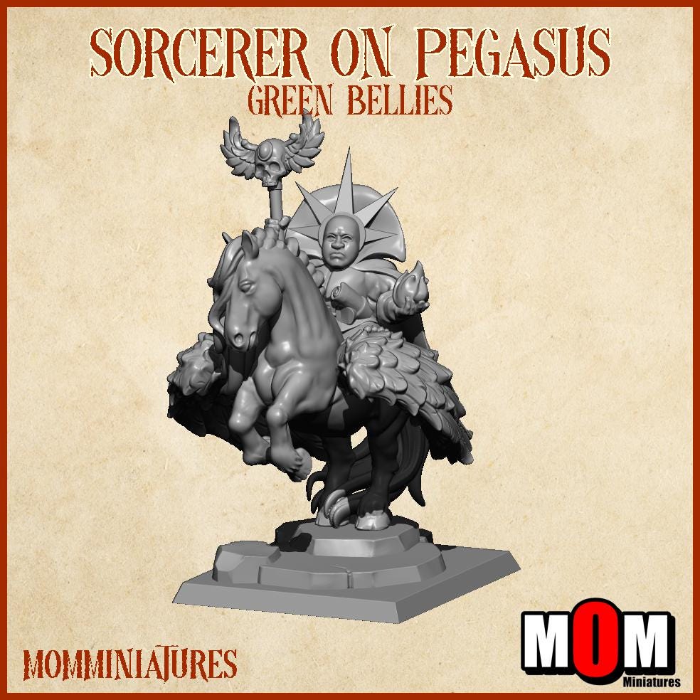 Halfling Sorcerer on pegasus, Green Bellies, Halfling Shire Defense Force by MoM Miniatures, perfect for Fantasy Wargames