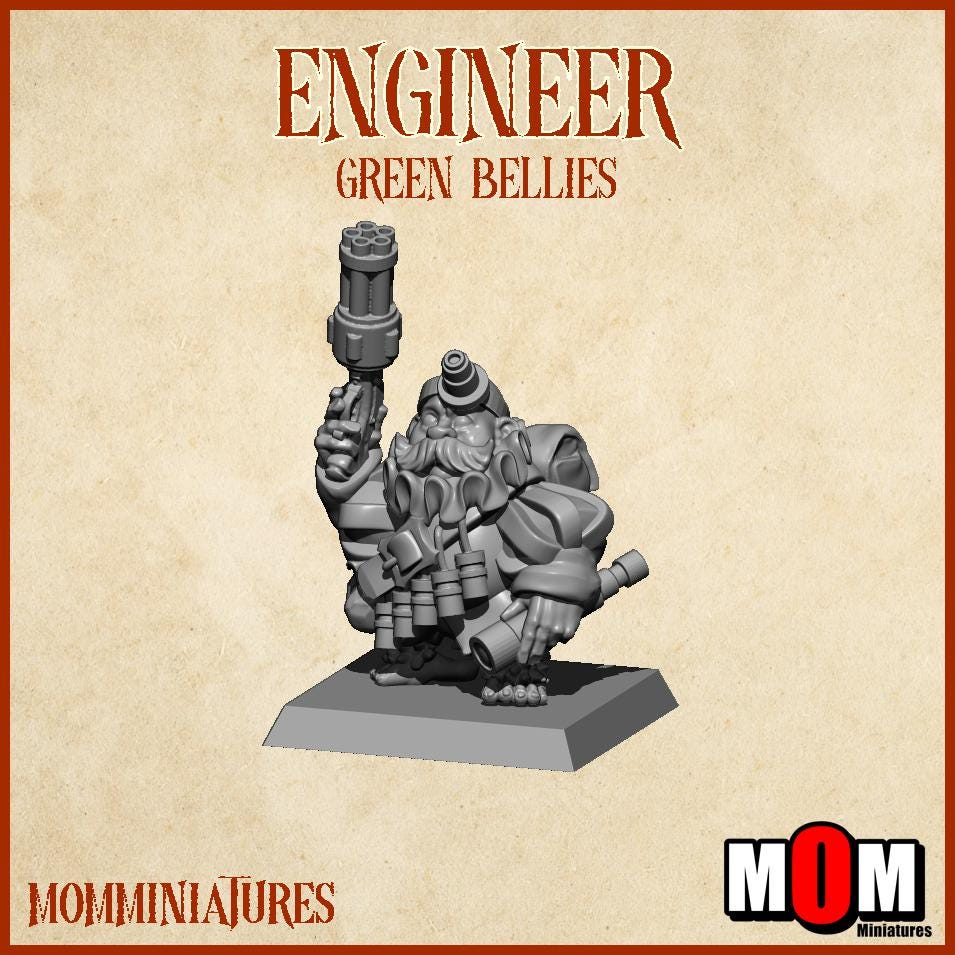 Halfling Engineer 1, Green Bellies, Halfling Shire Defense Force by MoM Miniatures, perfect for Fantasy Wargames and Tabletop RPGs