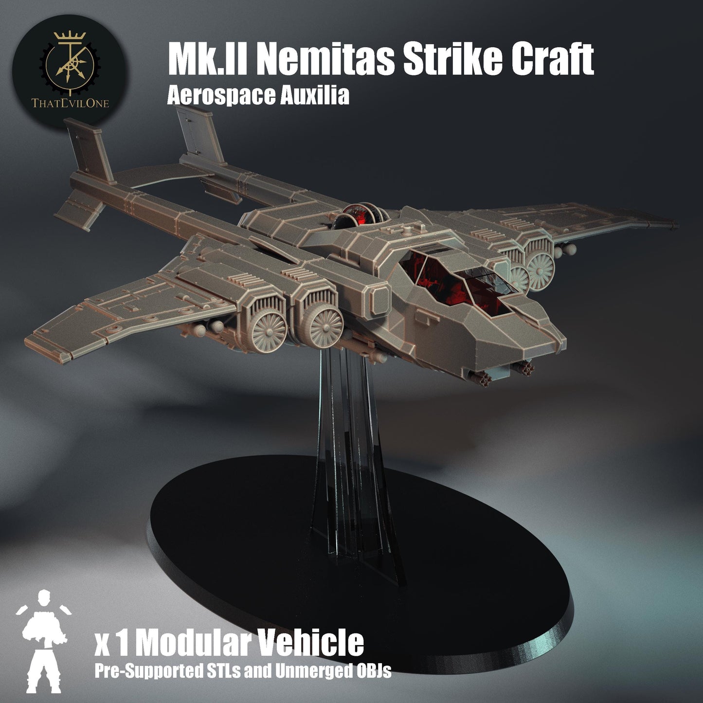 Mk.II Nemitas Strike Craft, Modular Sci-Fi Vehicle by ThatEvilOne, Sci-fi Wargames Proxy, Imperial Flyer