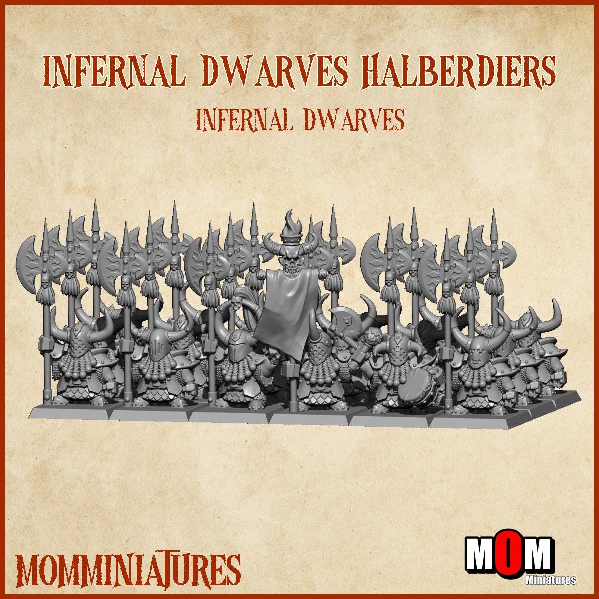 Infernal Dwarves Halberdiers, Fantasy Skirmish Miniatures by MoM Miniatures, perfect for Fantasy Wargames and RPGs