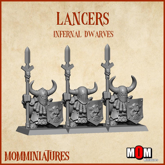 Infernal Dwarves Lancers, Fantasy Skirmish Miniatures by MoM Miniatures, perfect for Fantasy Wargames and RPGs